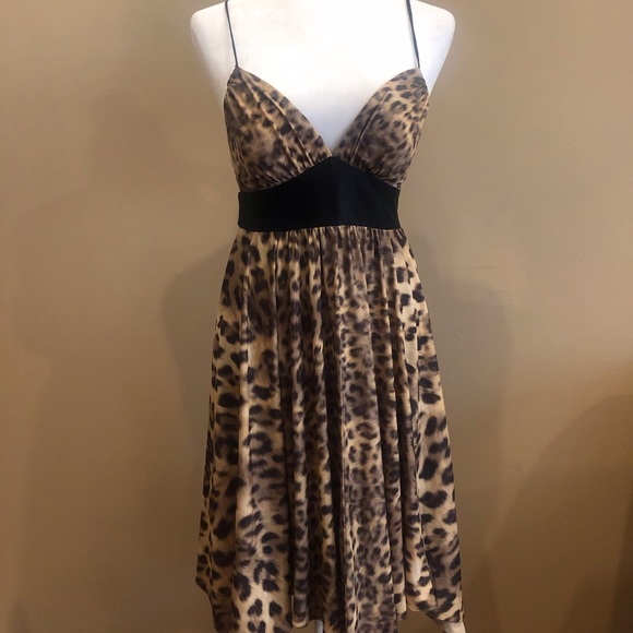 Cache Leopard Print Spaghetti Strap Cocktail Dress, Size 4 - Picture 1 of 7